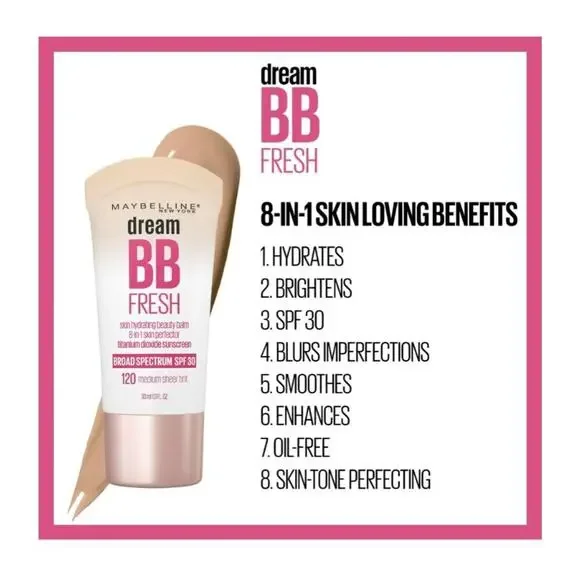 Maybelline Dream Fresh Skin Hydrating BB Cream, 8-in-1 Skin Perfecting Shade Med - Picture 8 of 11